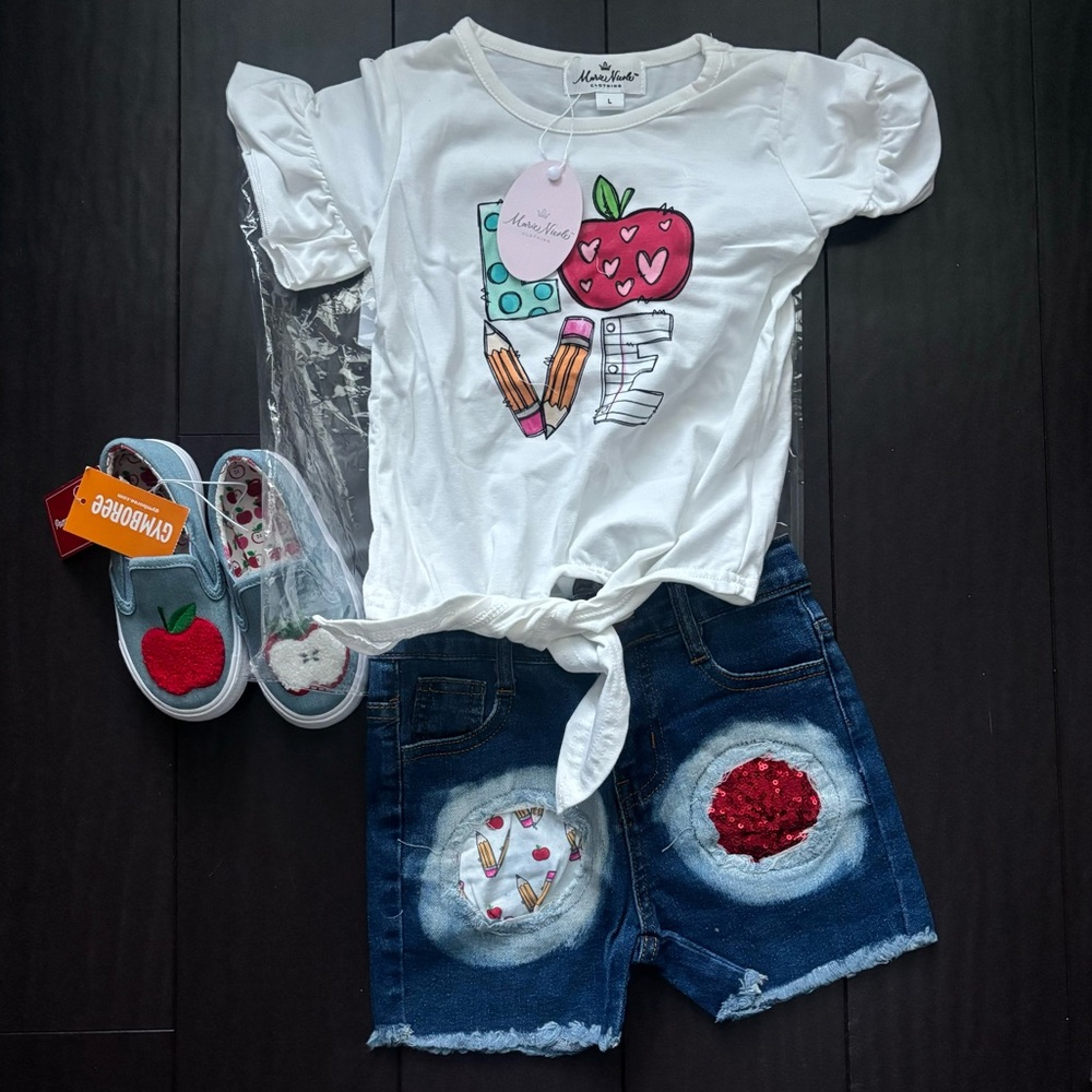 NWT Gymboree & Marie Nicole matching Apple outfit size L & shoes size 8